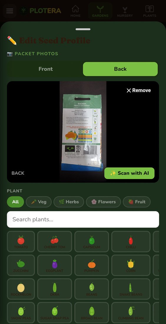 Plotera seed inventory with seed packet photos